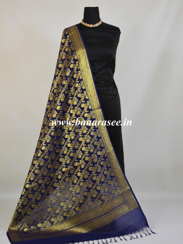 Art Silk Dupatta With Jaal Design-Deep Blue