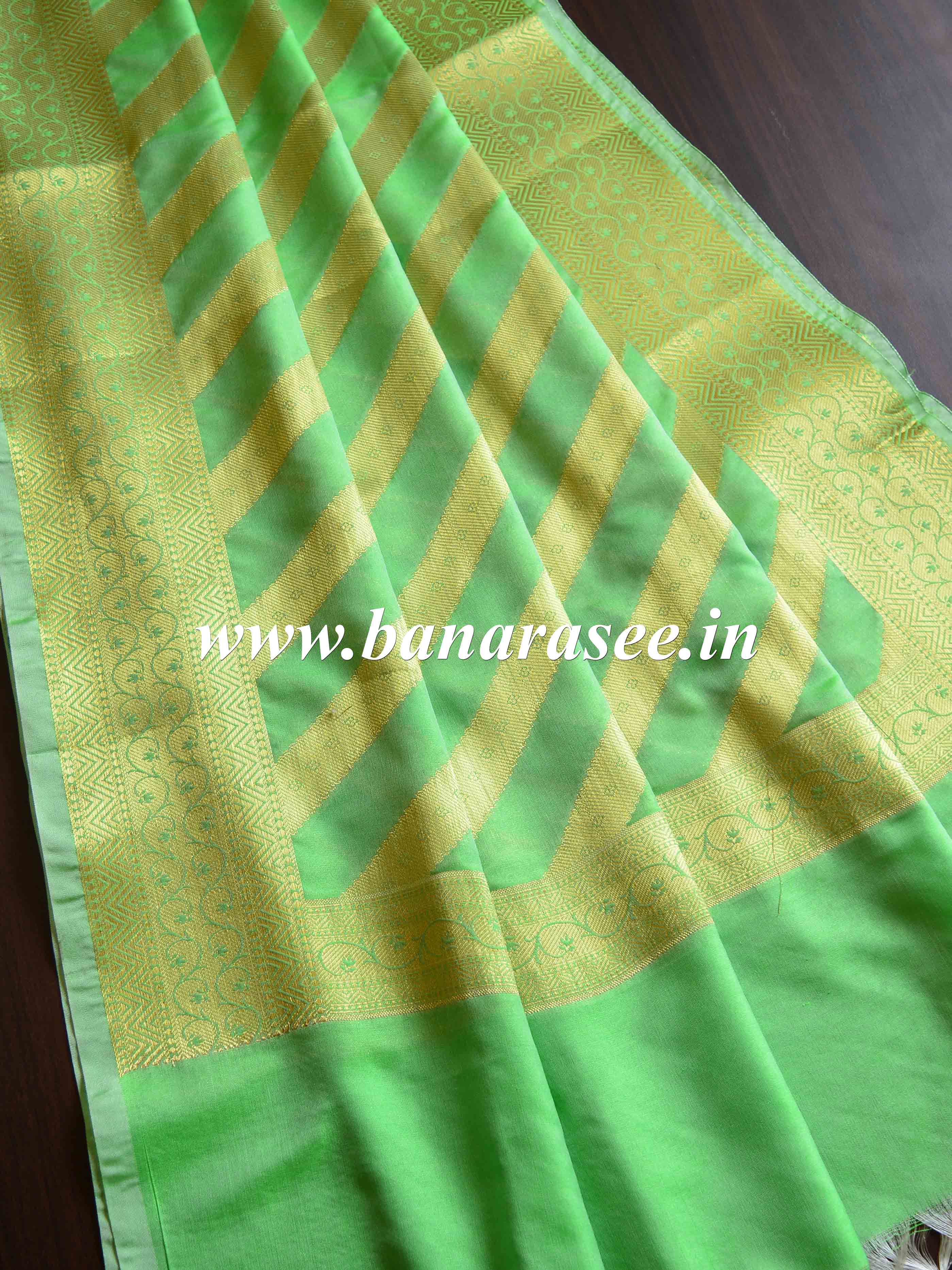 Banarasee Art Silk Dupatta Stripes Design-Light Green