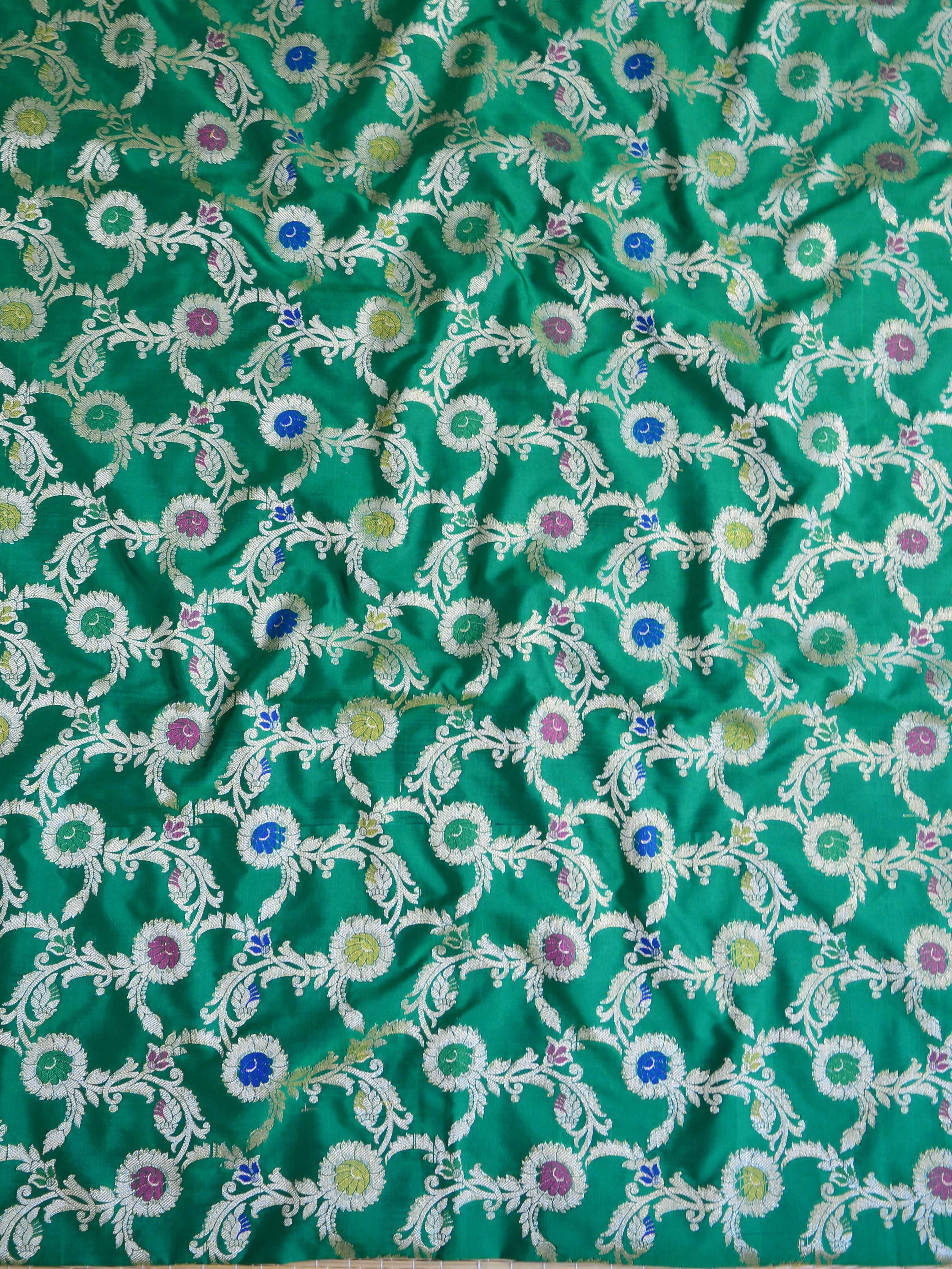Banarasee Art Silk Salwar Kameez Fabric With Jaal Design Dupatta-Beige & Green