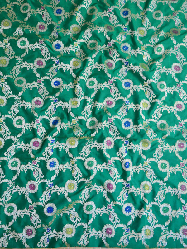 Banarasee Art Silk Salwar Kameez Fabric With Jaal Design Dupatta-Beige & Green