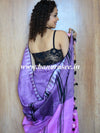 Bhagalpur Handloom Pure Linen Saree With Temple Border-Purple