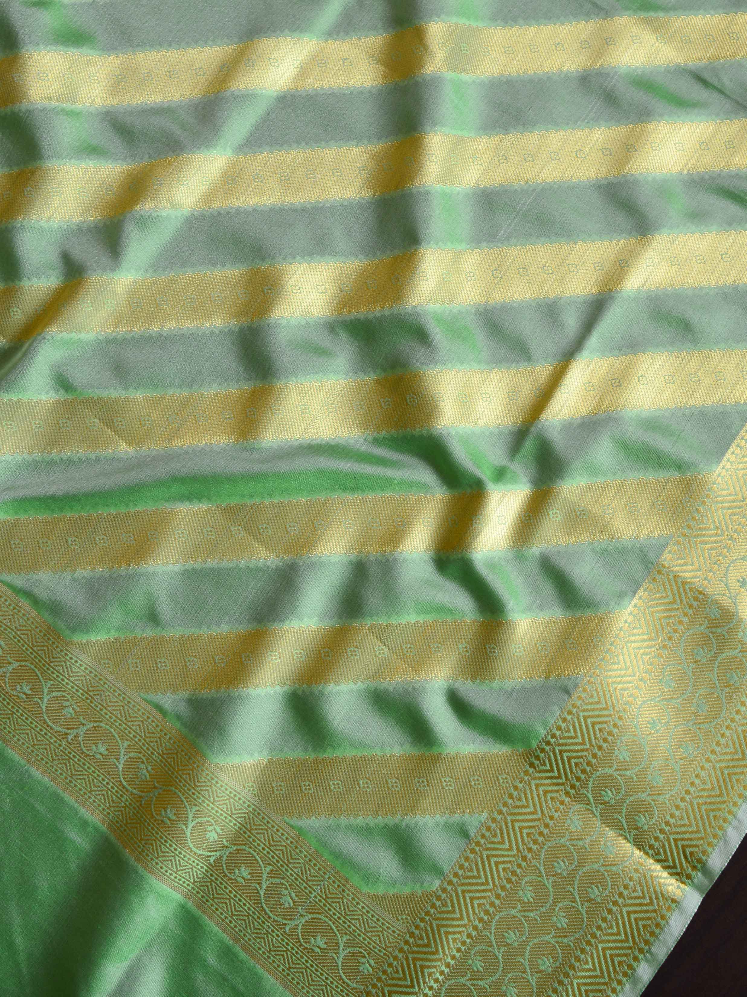 Banarasee Art Silk Dupatta Stripes Design-Light Green