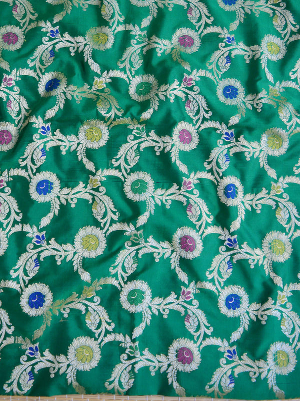Banarasee Art Silk Salwar Kameez Fabric With Jaal Design Dupatta-Beige & Green
