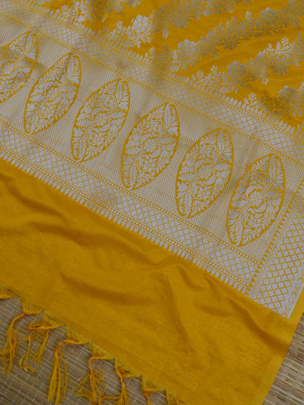 Banarasee Semi Silk Salwar Kameez Fabric & Dupatta With Silver Zari-Grey & Yellow