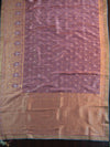 Banarasee Handwoven Semi-Katan Zari Work Saree With Blue Embroidered Blouse-Onion Pink