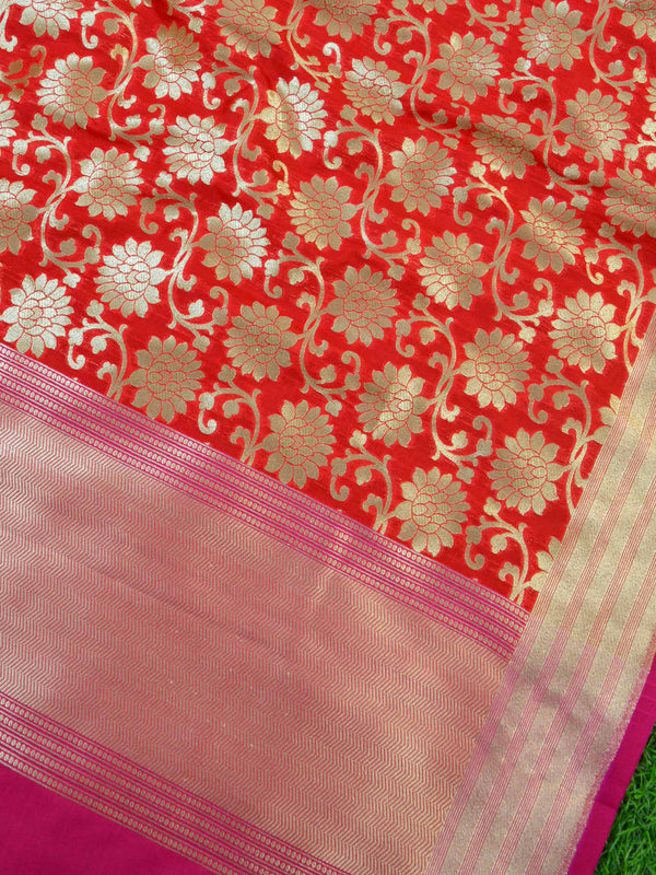Banarasee Art Silk Dupatta Floral Jaal Design-Red