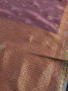 Banarasee Handwoven Semi-Katan Zari Work Saree With Blue Embroidered Blouse-Onion Pink