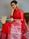 Banarasee Organza Mix Saree With Silver Zari Buta & Broad Border-Red