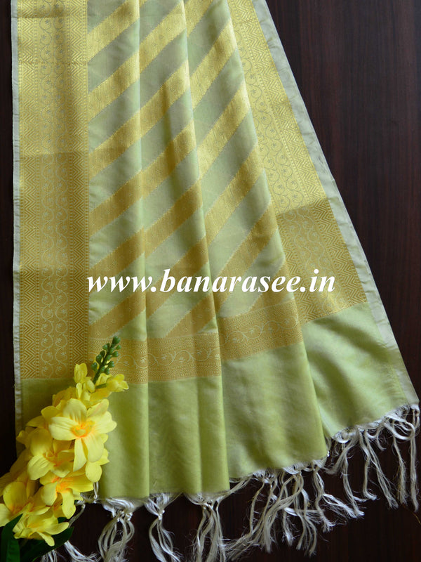 Banarasee Art Silk Dupatta Stripes Design-Light Green