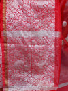 Banarasee Organza Mix Saree With Silver Zari Buta & Broad Border-Red