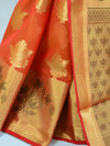 Banarasee Cotton Silk Mix Sari With Zari Border-Rust