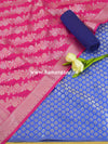 Banarasee Semi Silk Salwar Kameez Fabric & Dupatta With Silver Zari-Blue & Pink