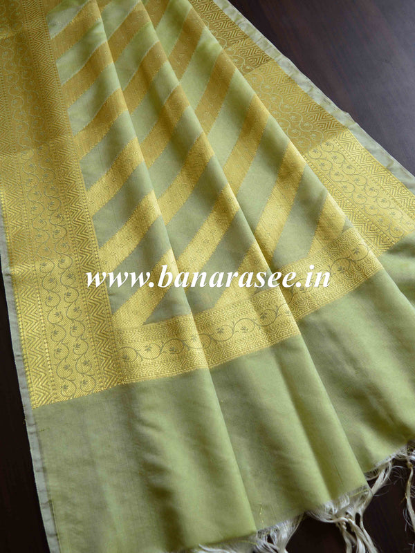 Banarasee Art Silk Dupatta Stripes Design-Light Green