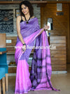 Bhagalpur Handloom Pure Linen Saree With Temple Border-Purple