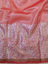Banarasee Organza Mix Saree With Silver Zari Buta & Broad Border-Red