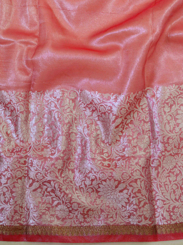 Banarasee Organza Mix Saree With Silver Zari Buta & Broad Border-Red