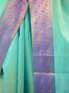 Banarasee Cotton Silk Mix Saree With Checks Design & Contrast Border-Blue