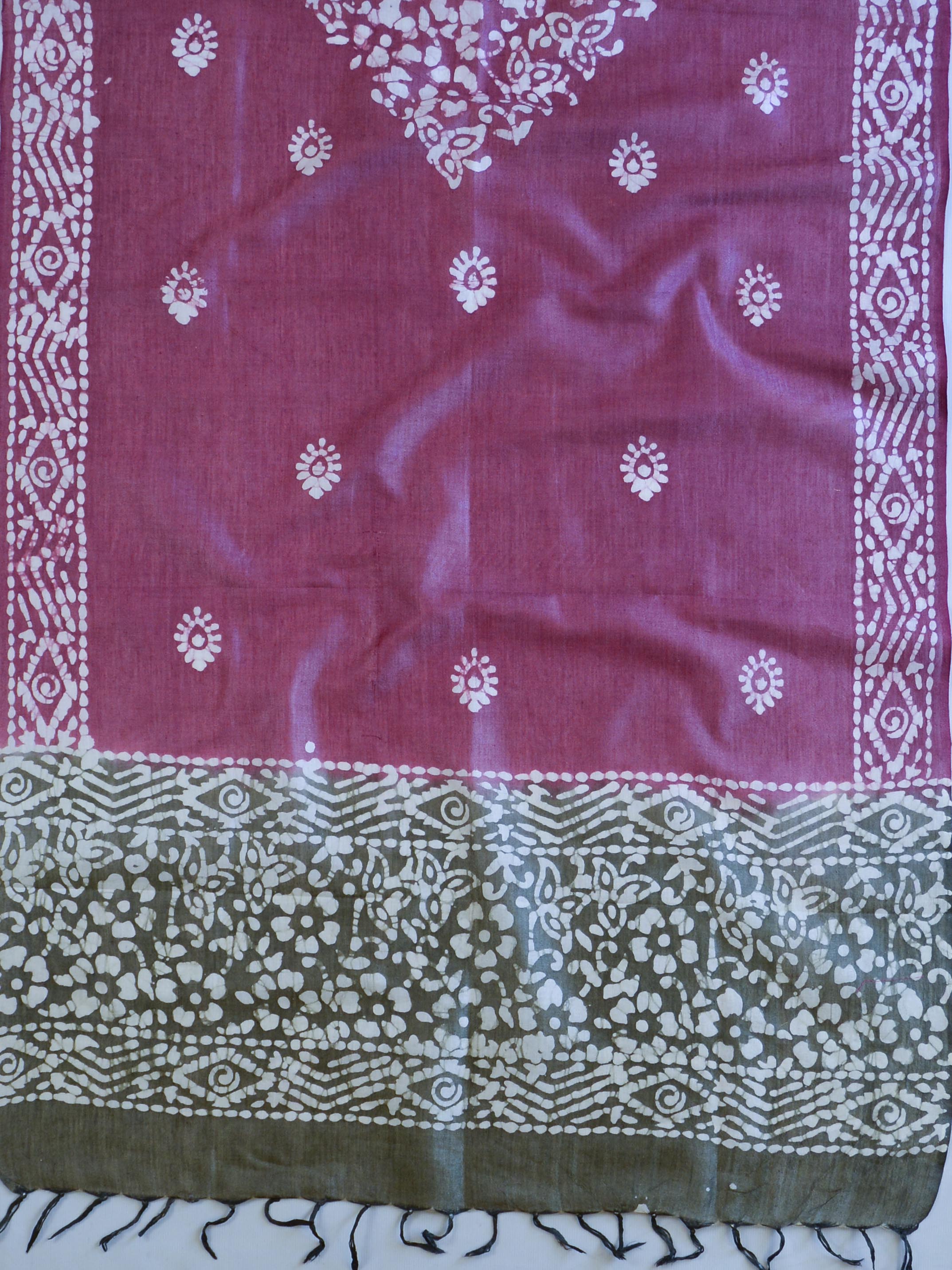 Handloom Khadi Cotton Hand-Dyed Batik Pattern Salwar Kameez Dupatta Set-Green & Purple