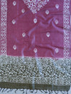 Handloom Khadi Cotton Hand-Dyed Batik Pattern Salwar Kameez Dupatta Set-Green & Purple