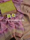 Banarasee Handwoven Khaddi Georgette Zari Work Saree With Yellow Embroidered Blouse-Pink