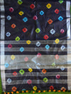 Bhagalpur Handloom Pure Linen Cotton Hand-Dyed Multicolor Bandhej Saree-Black
