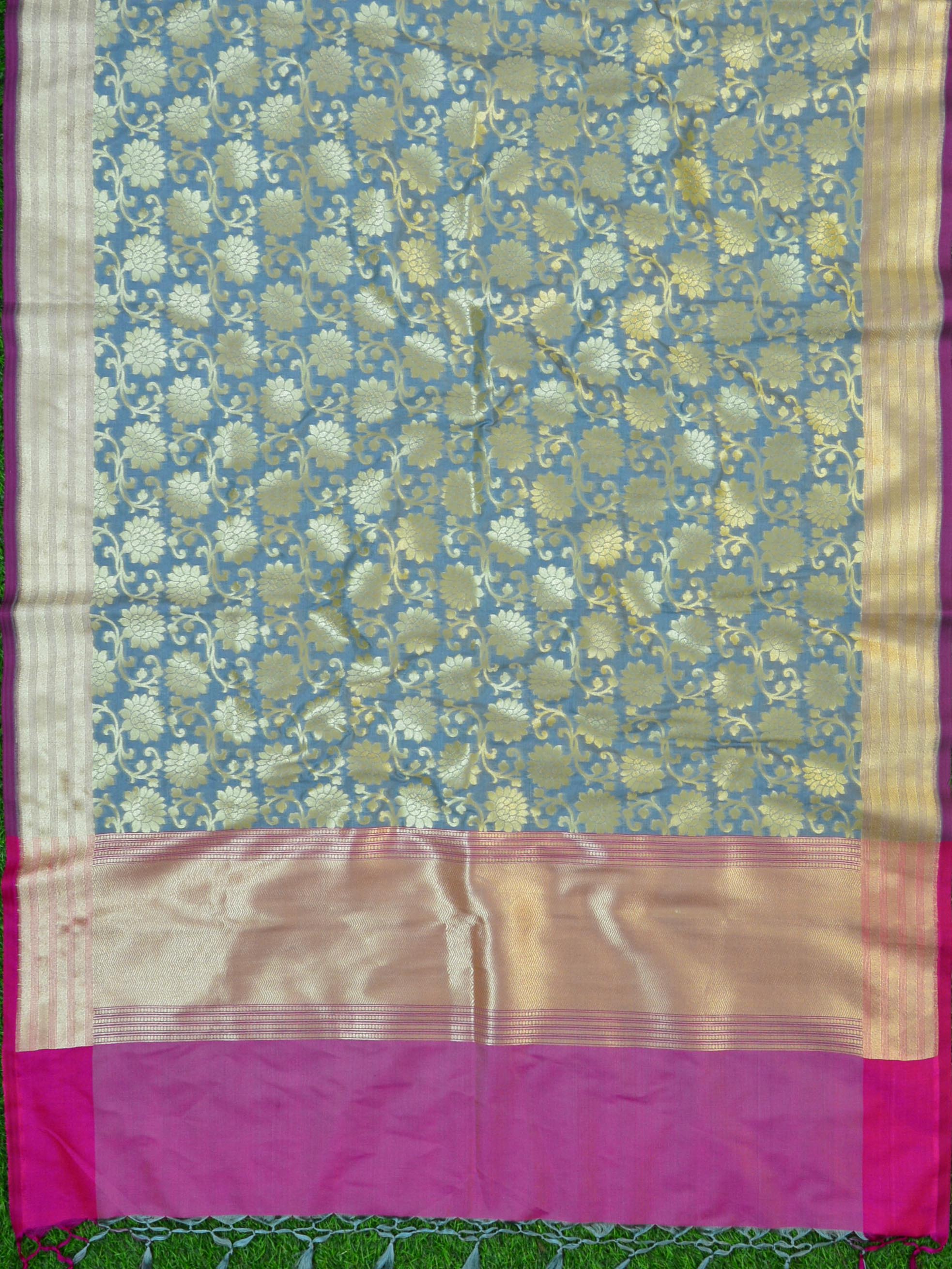 Banarasee Art Silk Dupatta Floral Jaal Design-Grey