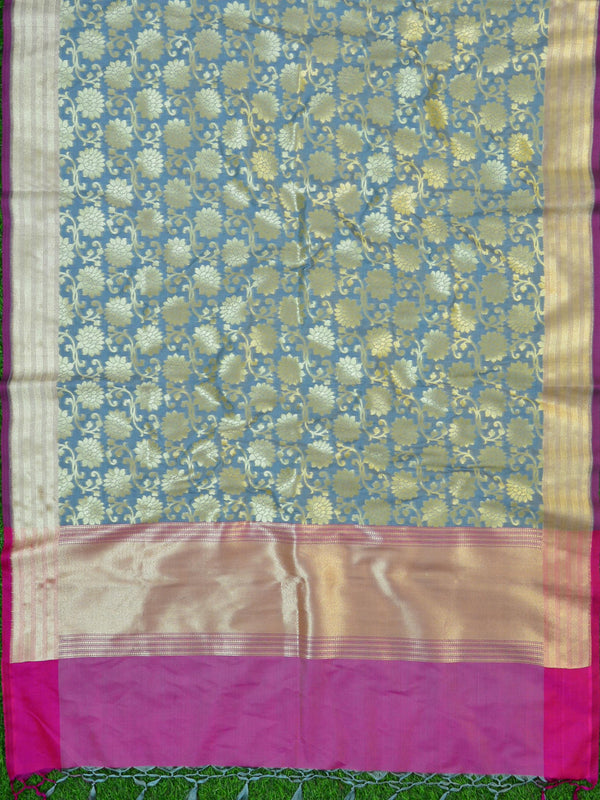 Banarasee Art Silk Dupatta Floral Jaal Design-Grey