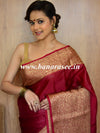 Banarasee Handwoven Semi Silk Saree Broad Zari Border-Maroon