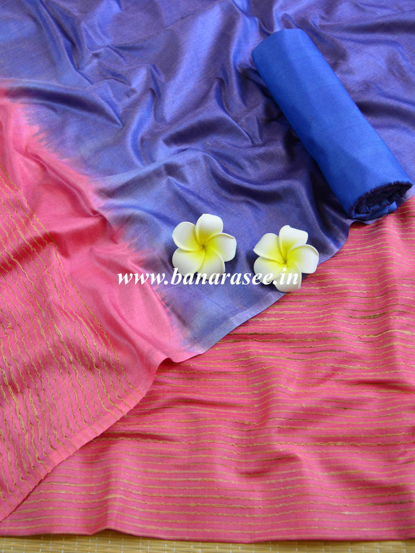 Handloom Silk Cotton Ghichha Woven Salwar Kameez Dupatta Set-Pink & Blue