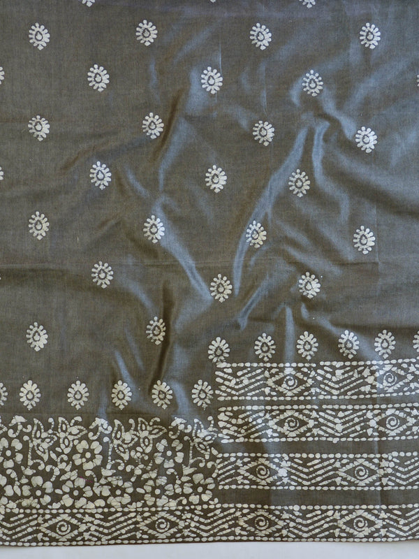 Handloom Khadi Cotton Hand-Dyed Batik Pattern Salwar Kameez Dupatta Set-Green & Purple