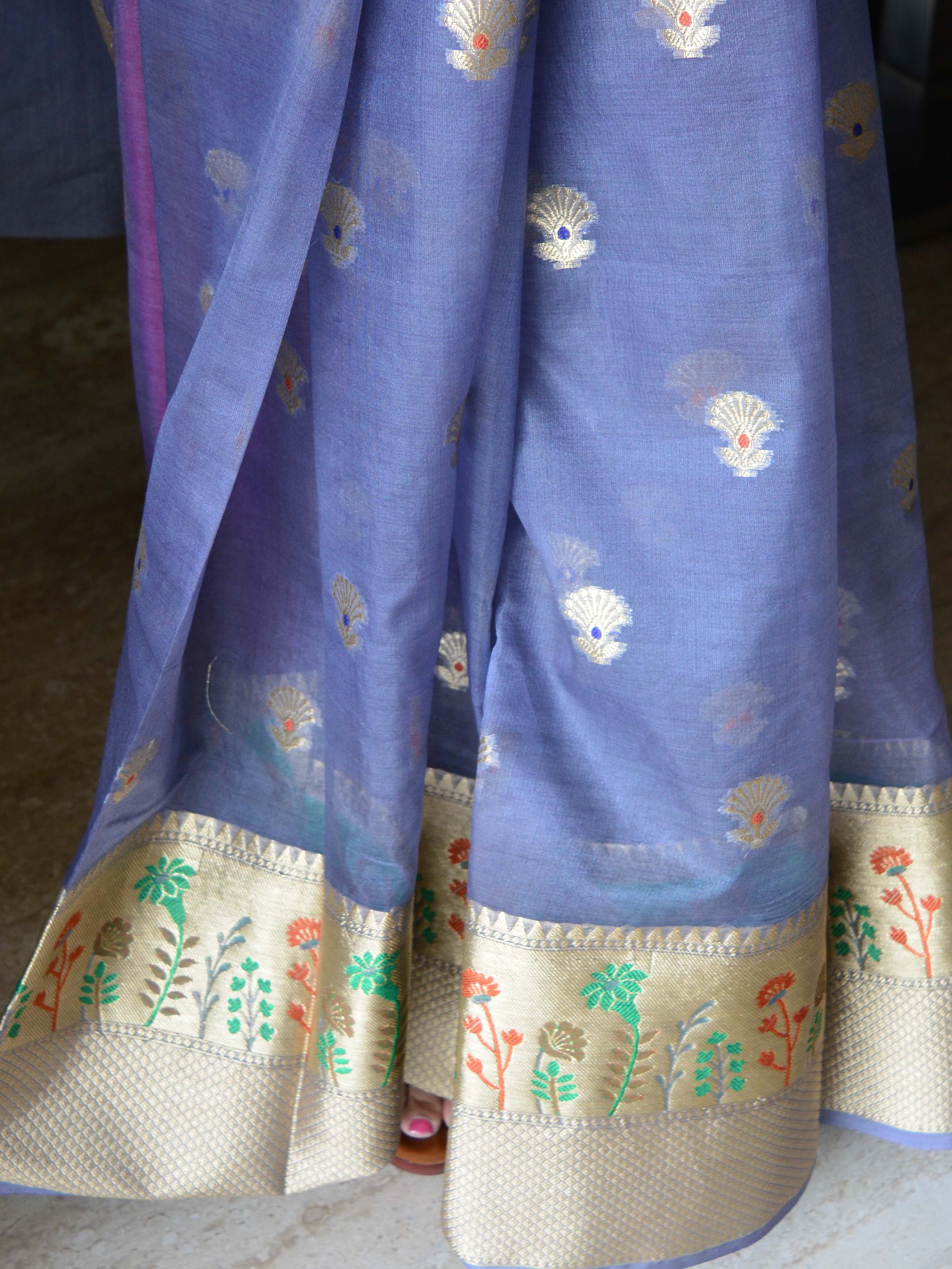 Banarasee Organza Mix Saree With Zari Buti Design & Border-Grey