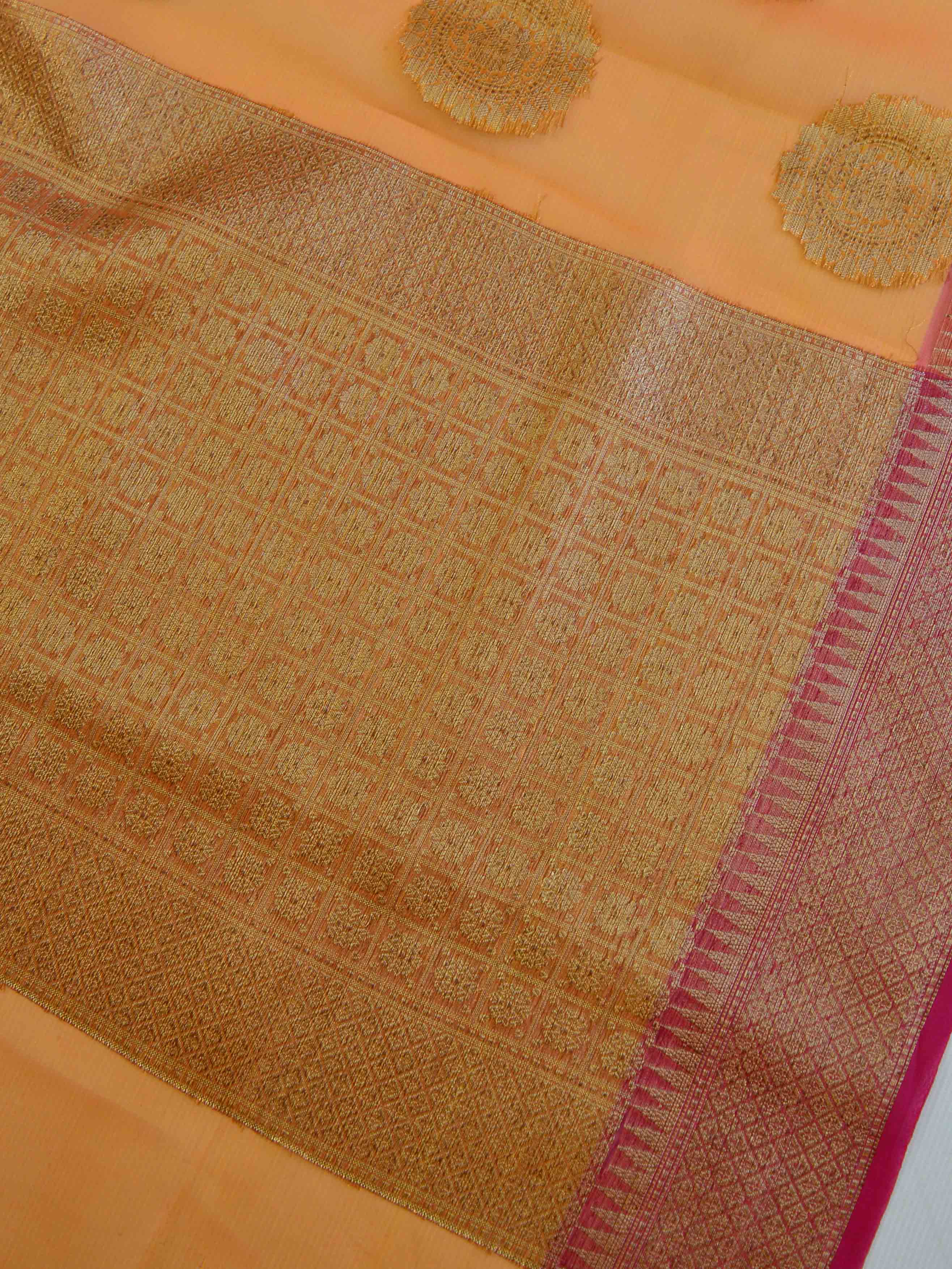 Banarasee Organza Mix Saree With Antique Zari Buta Border-Orange