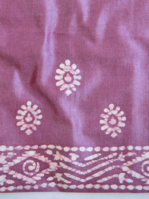 Handloom Khadi Cotton Hand-Dyed Batik Pattern Salwar Kameez Dupatta Set-Green & Purple