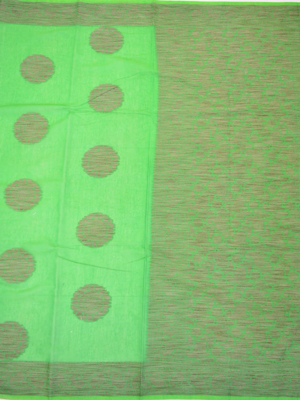 Banarasee Pure Handloom Soft Cotton Saree With Jute Work-Bright Green