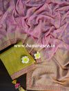 Banarasee Handwoven Khaddi Georgette Zari Work Saree With Yellow Embroidered Blouse-Pink