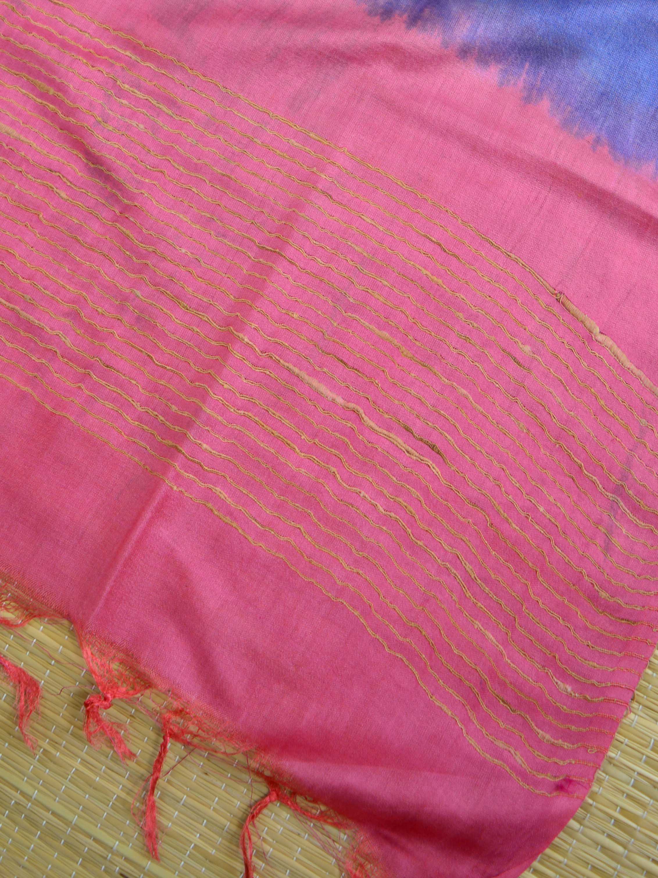 Handloom Silk Cotton Ghichha Woven Salwar Kameez Dupatta Set-Pink & Blue