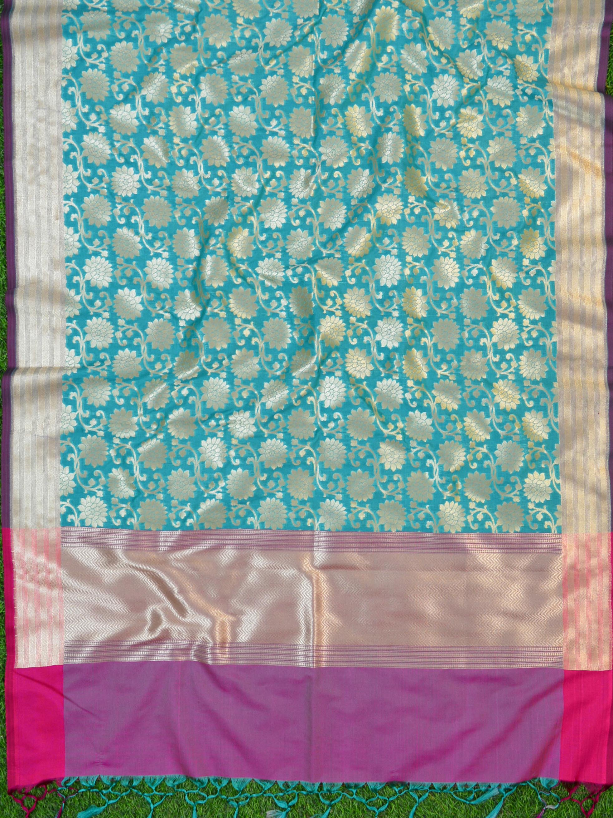 Banarasee Art Silk Dupatta Floral Jaal Design-Green