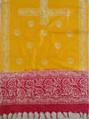 Handloom Khadi Cotton Hand-Dyed Batik Pattern Salwar Kameez Dupatta Set-Yellow & Red