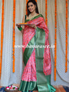 Banarasee Handwoven Semi Silk Saree With Digital Print & Broad Zari Border-Red & Green