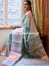 Banarasee Organza Silk Saree With Digital Floral Print & Zari Border-Blue