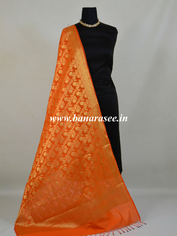 Art Silk Dupatta With Jaal Design-Orange