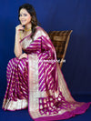 Banarasee Faux Georgette Saree With Zari Stripes Design & Floral Border-Magenta