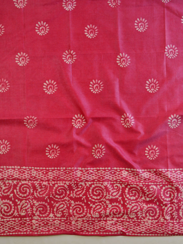 Handloom Khadi Cotton Hand-Dyed Batik Pattern Salwar Kameez Dupatta Set-Yellow & Red