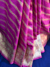 Banarasee Faux Georgette Saree With Zari Stripes Design & Floral Border-Magenta