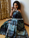 Bhagalpur Handloom Pure Linen Cotton Hand-Dyed Batik Pattern Saree-Black