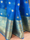 Banarasee Handwoven Semi Silk Saree With Broad Zari Border-Blue