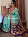 Banarasee Khaddi Chiffon Silk Zari Jaal Saree-Green