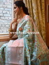 Banarasee Organza Silk Saree With Digital Floral Print & Zari Border-Blue