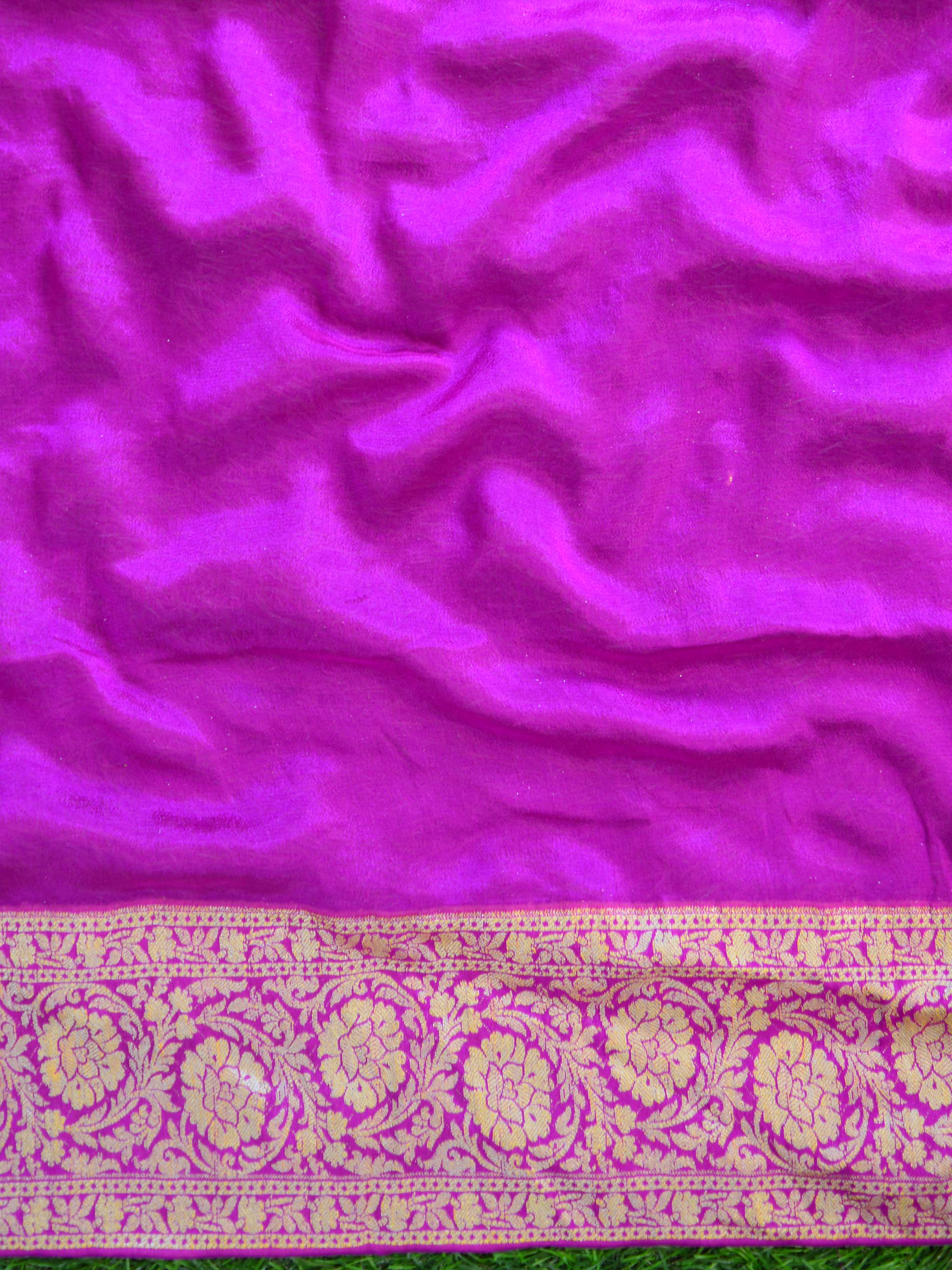 Banarasee Chiffon Floral Zari Buti & Border Saree-Purple