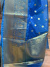 Banarasee Handwoven Semi Silk Saree With Broad Zari Border-Blue